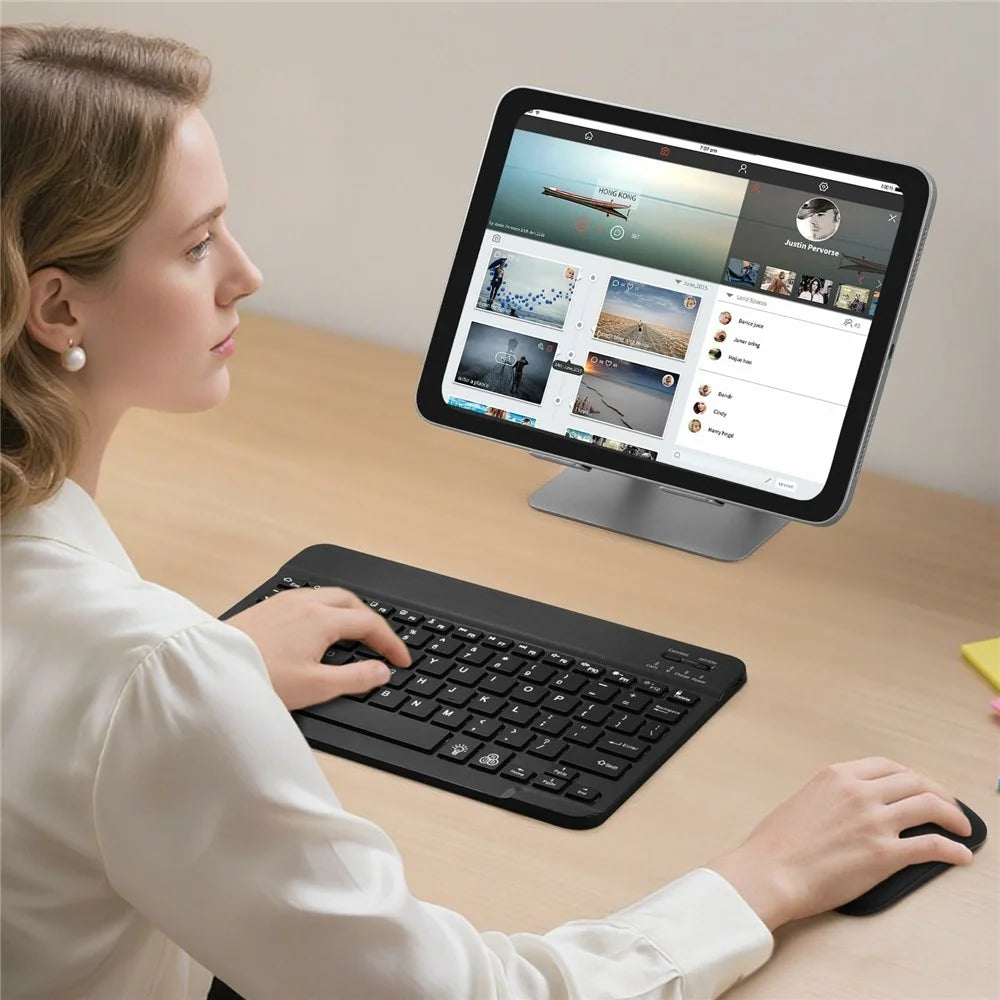 Bluetooth-Compatible Keyboard Mouse Set 7-Color Backlit Combo with Stand for Tablet Laptop - Black - 7