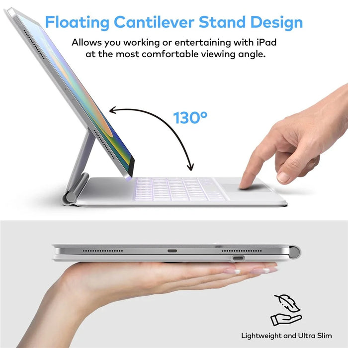 HB354 Magnetic Floating Bluetooth-compatible Keyboard Case with Backlit for iPad Air 11 (2026) / (2025) / (2024) / iPad Pro 11 (2022) / (2021) / (2020) / (2018) / iPad Air (2022) / (2020) - White - 3