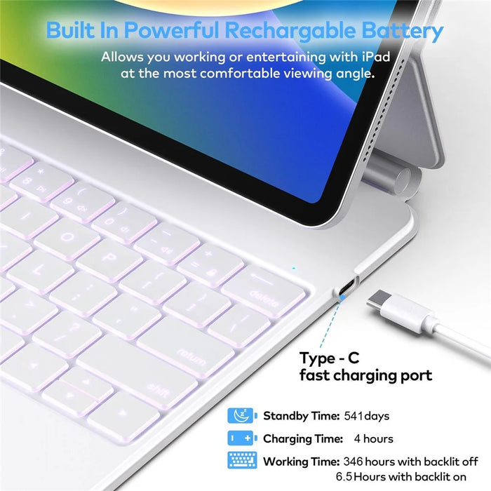 HB354 Magnetic Floating Bluetooth-compatible Keyboard Case with Backlit for iPad Air 11 (2026) / (2025) / (2024) / iPad Pro 11 (2022) / (2021) / (2020) / (2018) / iPad Air (2022) / (2020) - White - 7