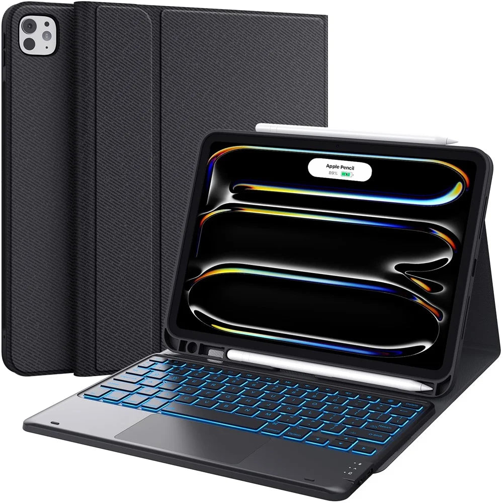 WR030 For iPad Pro 11 (2025)  /  (2024) 7-color Backlit Magnetic Detachable Wireless Bluetooth-compatible Keyboard Case with Touchpad - 1