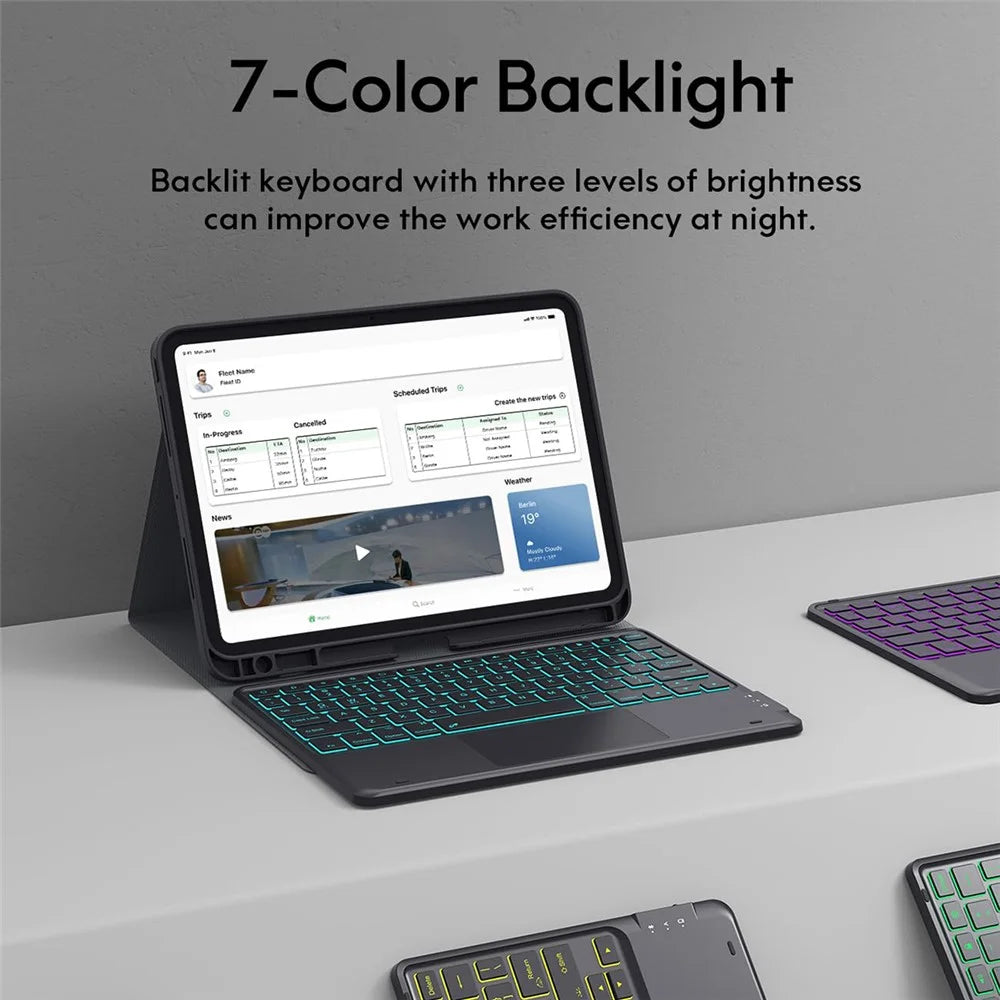 WR030 For iPad Pro 11 (2025)  /  (2024) 7-color Backlit Magnetic Detachable Wireless Bluetooth-compatible Keyboard Case with Touchpad - 3