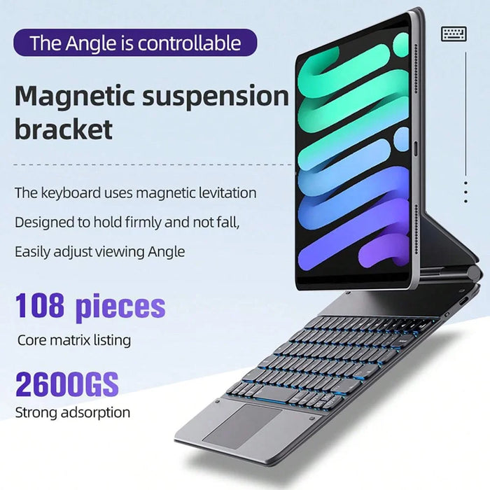 For iPad (2025) Smart Auto Wake/Sleep Magnetic Bluetooth-compatible Keyboard Stand Case with Backlit - White - 3