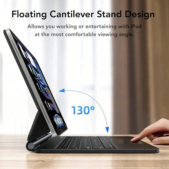 For iPad (2025) Smart Auto Wake/Sleep Magnetic Bluetooth-compatible Keyboard Stand Case with Backlit - White - 4