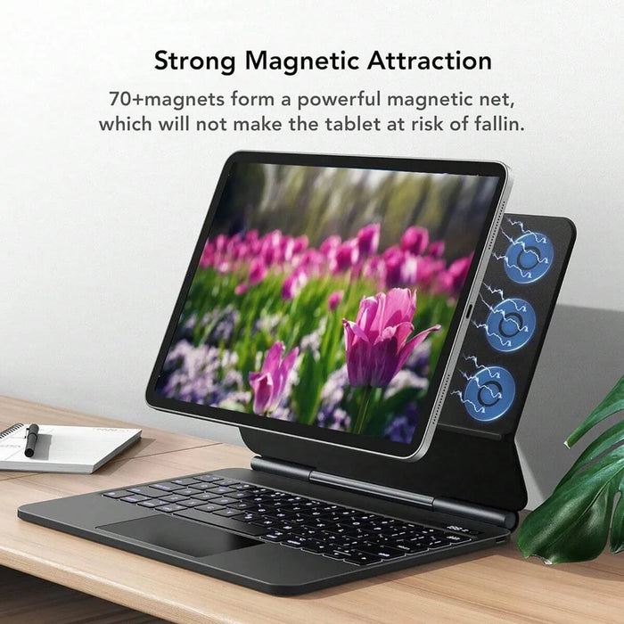 For iPad (2025) Smart Auto Wake/Sleep Magnetic Bluetooth-compatible Keyboard Stand Case with Backlit - White - 6