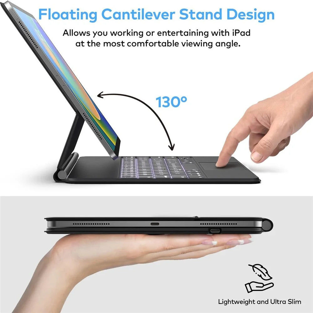 HB358 Magnetic Floating Bluetooth-compatible Keyboard Case with Backlit for iPad Air 13 (2026) / (2025) / (2024) /  iPad Pro 12.9 (2022) / (2021) / (2020) / (2018) - Black - 6