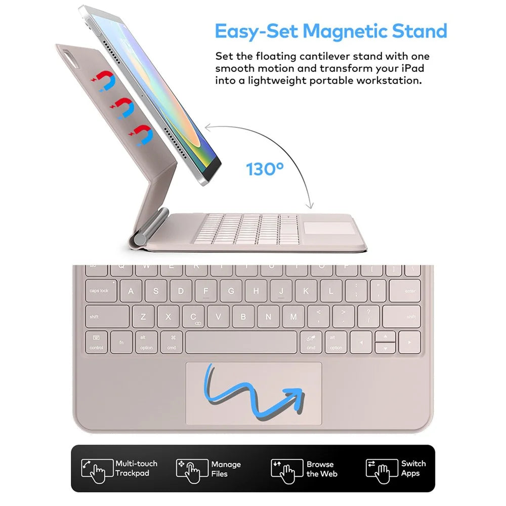 For iPad (2025) / iPad 10.9 (2022) Magnetic Floating Bluetooth-compatible Keyboard Case with Touchpad - Black - 5