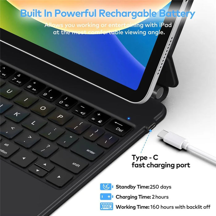 For iPad (2025) / iPad 10.9 (2022) Magnetic Floating Bluetooth-compatible Keyboard Case with Touchpad - Black - 6