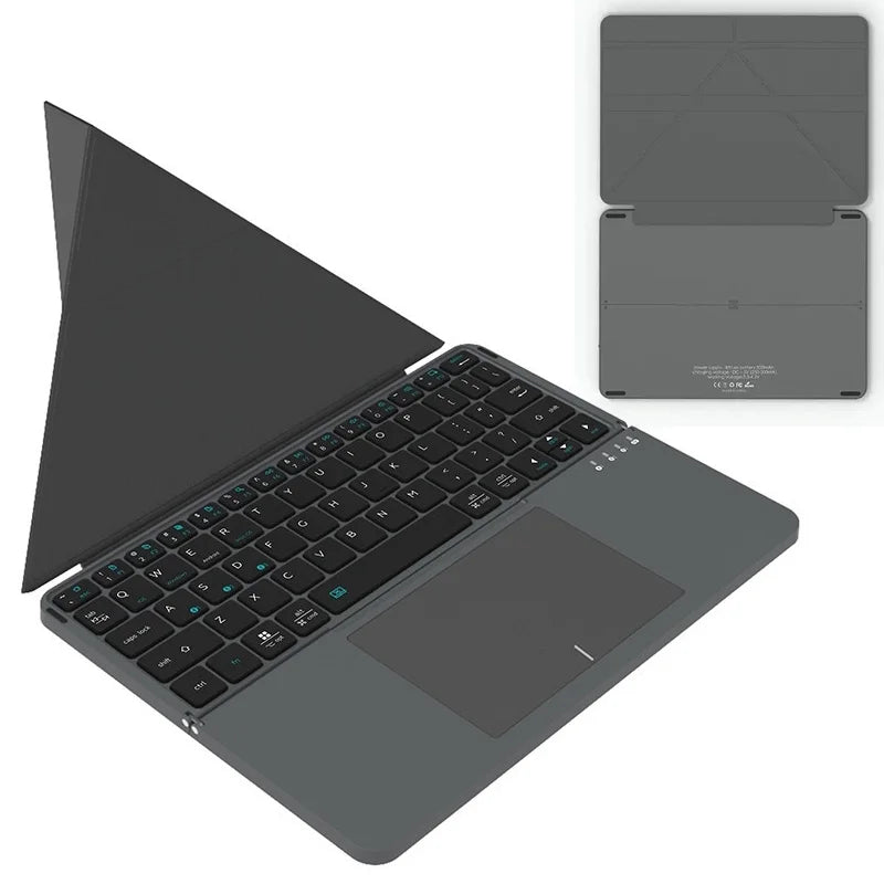 Bluetooth-compatible Keyboard with Touchpad Ultra Thin Wireless Keyboard Foldable Stand Case - Gray - 1