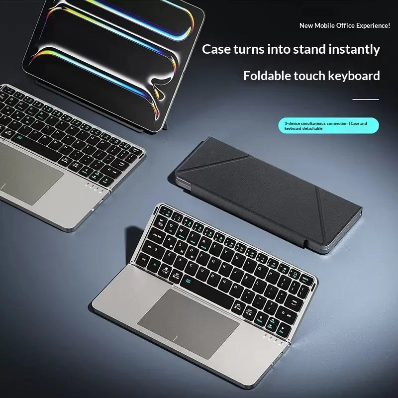 Bluetooth-compatible Keyboard with Touchpad Ultra Thin Wireless Keyboard Foldable Stand Case - Gray - 4