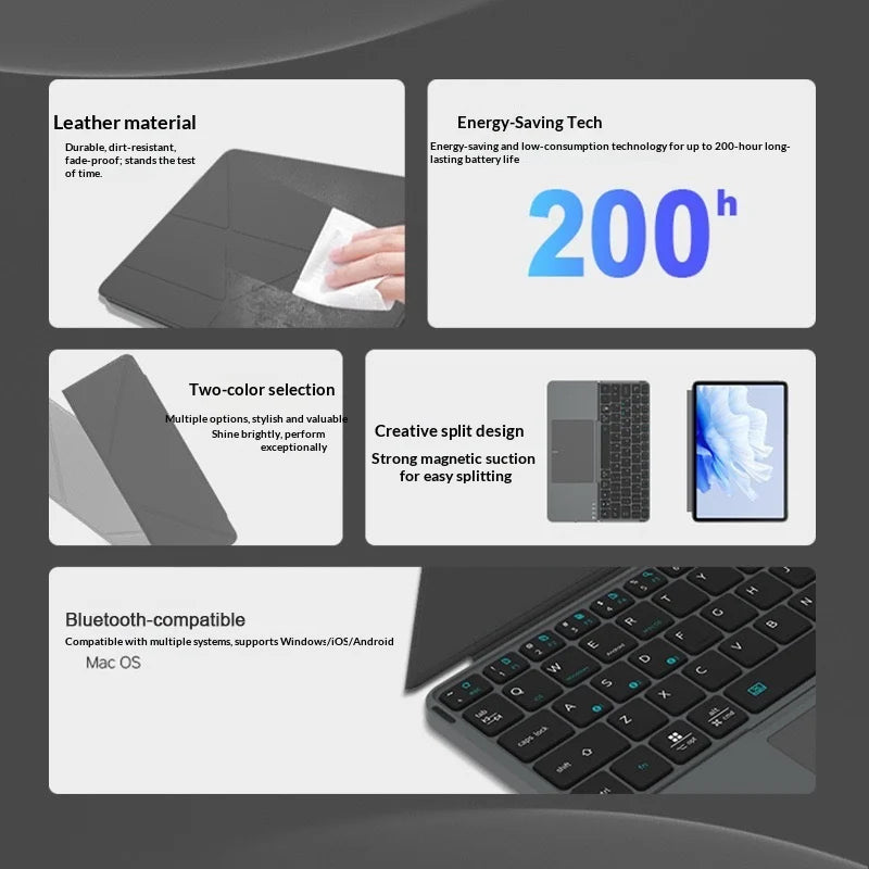 Bluetooth-compatible Keyboard with Touchpad Ultra Thin Wireless Keyboard Foldable Stand Case - Gray - 5