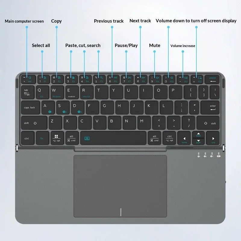 Bluetooth-compatible Keyboard with Touchpad Ultra Thin Wireless Keyboard Foldable Stand Case - Gray - 7