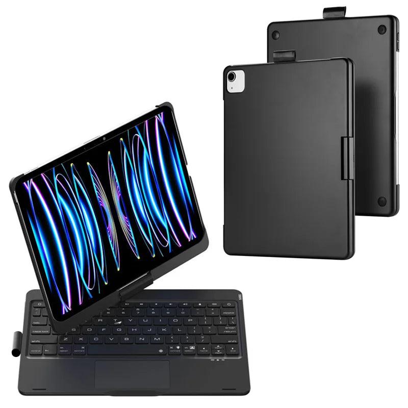 Bluetooth-compatible Touchpad Keyboard for iPad Pro 11 (2025) / (2024)//iPad Air 11 (2026) / (2025) / (2024) 360 Degree Rotation Wireless Keyboard with Backlit - Black - 1