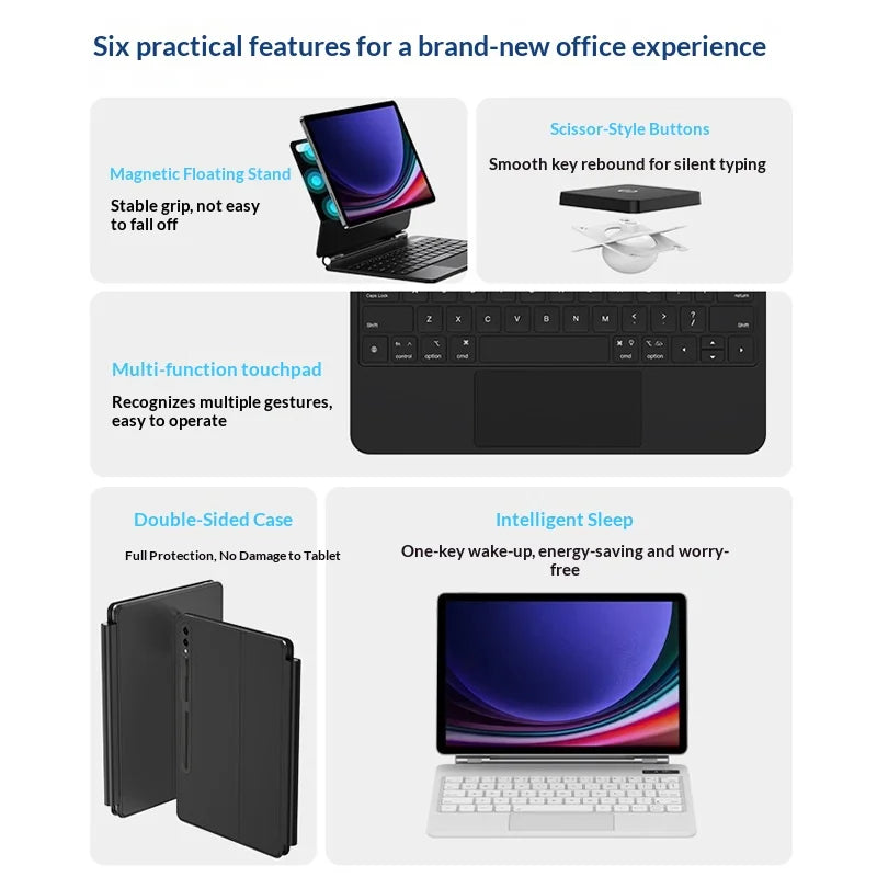 Magnetic Floating Bluetooth-compatible Keyboard for Samsung Galaxy Tab S11/S10 FE/S9/S8/S7 Keyboard Case - Black - 6