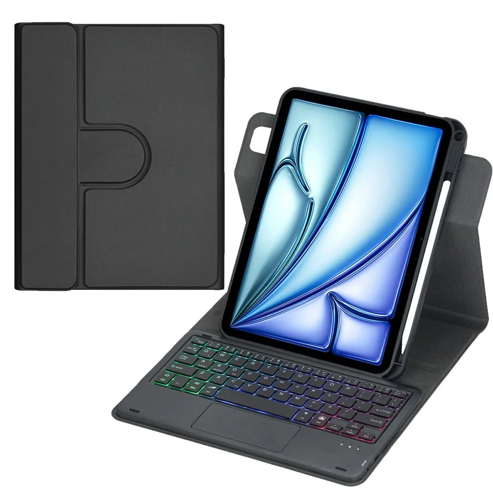 L11B-AS Wireless Keyboard Case with Backlit / Touchpad for iPad Air 11 (2026) / (2025) / (2024) / Air (2022) / Air (2020) / iPad Pro 11 (2022) / (2021) / (2020) / (2018) Rotating Protective Cover - Black - 1