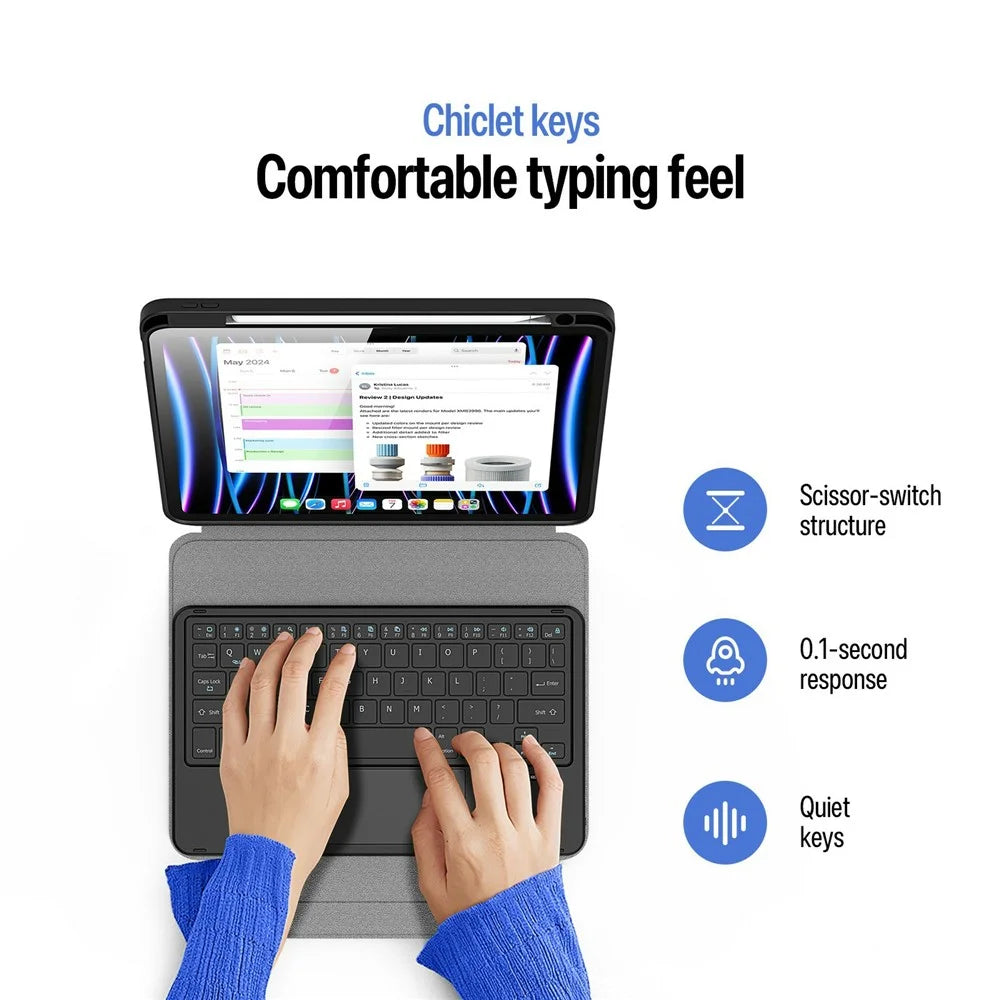 DUX DUCIS YK Series Wireless Keyboard Case for iPad Air 11 (2026) / (2025) / (2024) / Air (2022) / (2020) / iPad Pro 11 (2022) / (2021) / (2020) Detachable Trackpad Bluetooth-compatible Keyboard Cover - Black - 7