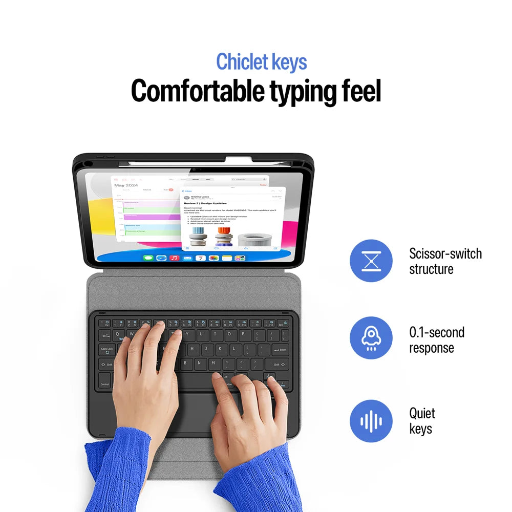 Dux Ducis for iPad (2025) / iPad 10.9 (2022) DUX DUCIS YK Series Wireless Keyboard Case Detachable Trackpad Bluetooth-compatible Keyboard Cover - Black - 6