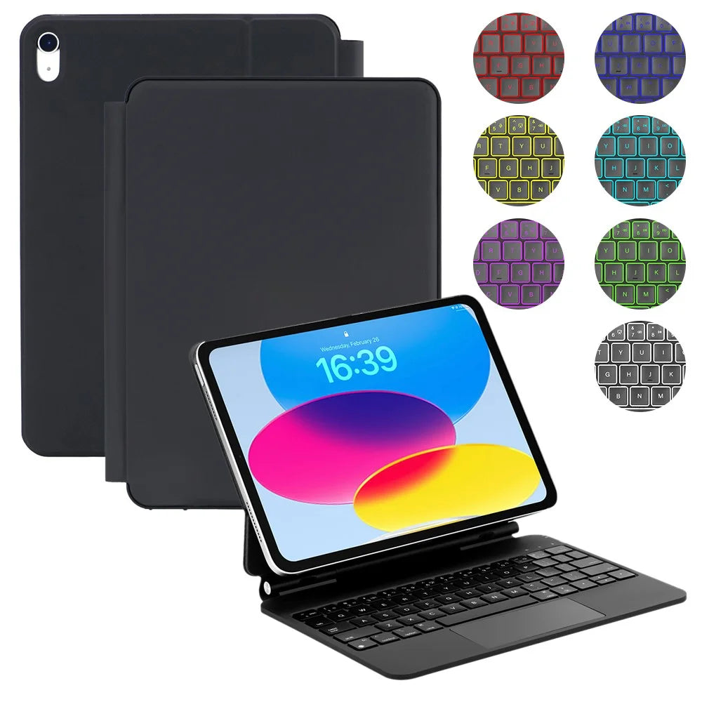 Y8 For iPad (2025) / iPad 10.9 (2022) Magnetic Floating Keyboard Case Detachable Bluetooth-compatible Keyboard with Trackpad and 7-Color Backlit - Black - 1