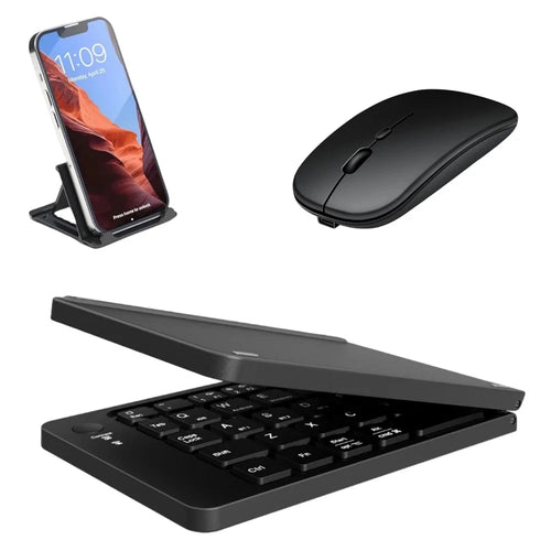 HB-028 Foldable Keyboard Mouse Set with Phone Stand Dual-Mode Mouse and Bluetooth-compatible Keyboard  for Tablet Phone - Black - 1