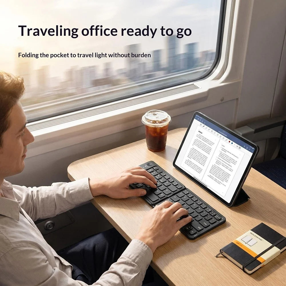 HB-028 Foldable Keyboard Mouse Set with Phone Stand Dual-Mode Mouse and Bluetooth-compatible Keyboard  for Tablet Phone - Black - 2