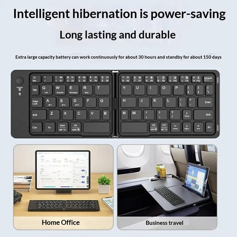 HB-028 Foldable Keyboard Mouse Set with Phone Stand Dual-Mode Mouse and Bluetooth-compatible Keyboard  for Tablet Phone - Black - 3