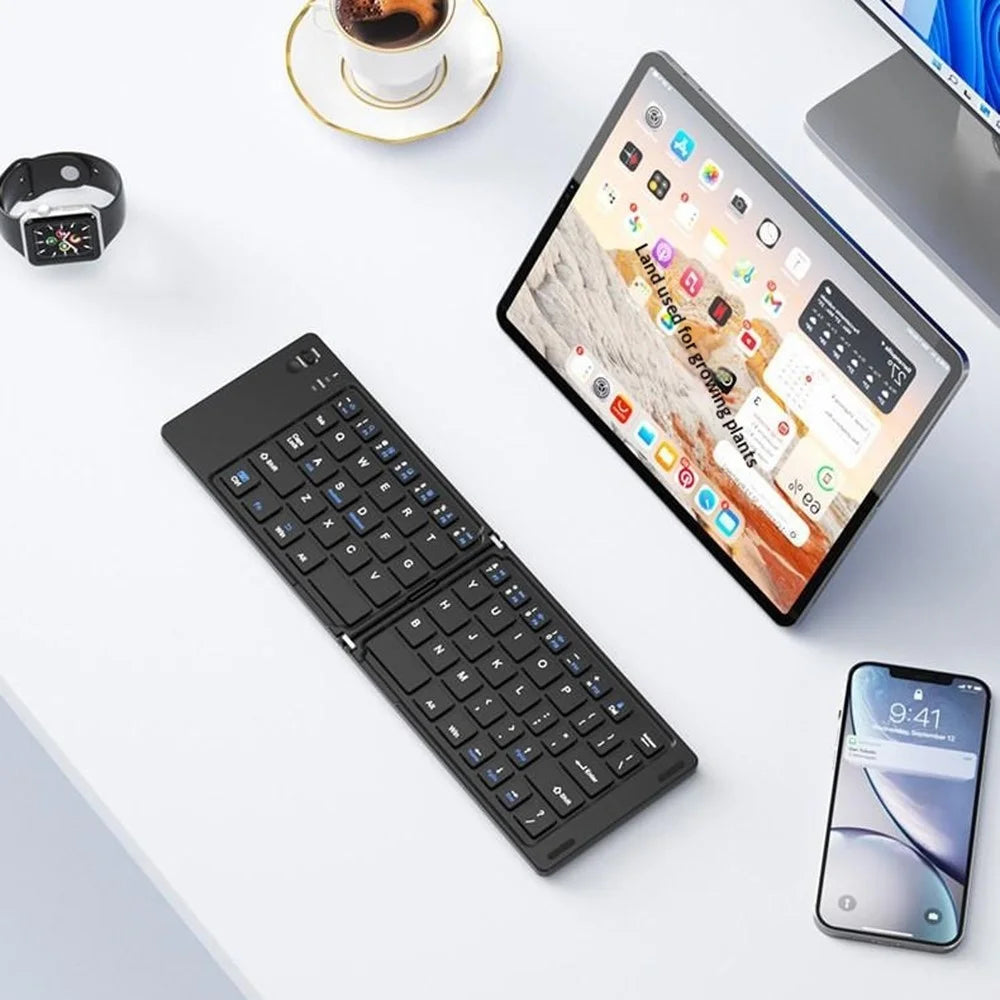 HB-028 Foldable Keyboard Mouse Set with Phone Stand Dual-Mode Mouse and Bluetooth-compatible Keyboard  for Tablet Phone - Black - 5