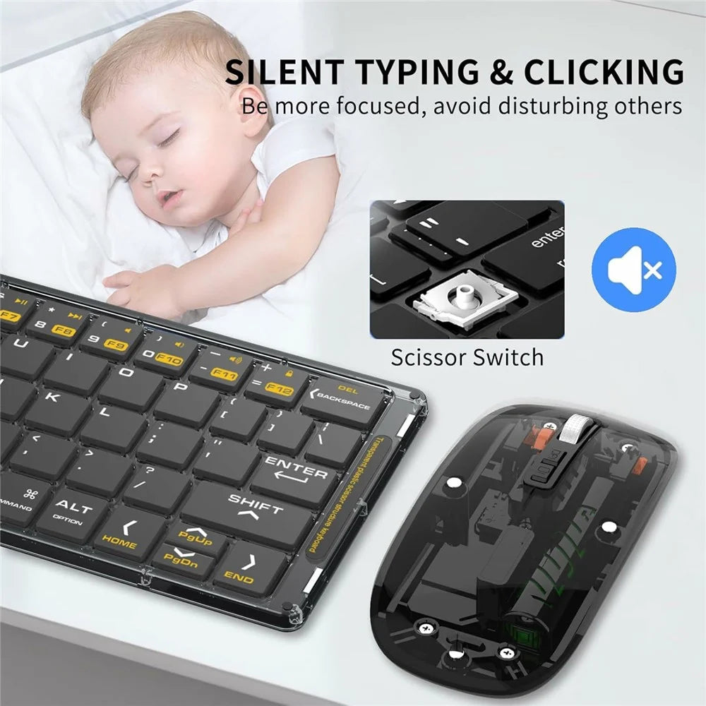 F01C Mini Foldable Bluetooth-compatible Keyboard Mouse Set with Phone Stand Rechargeable Wireless Triple Device Connection Keyboard Mouse - Black - 2
