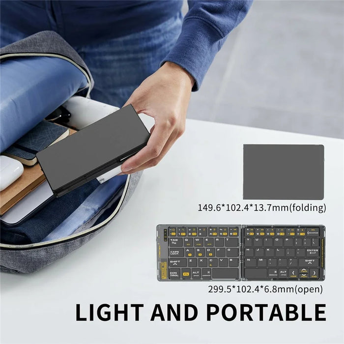 F01C Mini Foldable Bluetooth-compatible Keyboard Mouse Set with Phone Stand Rechargeable Wireless Triple Device Connection Keyboard Mouse - Black - 3