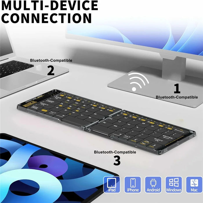 F01C Mini Foldable Bluetooth-compatible Keyboard Mouse Set with Phone Stand Rechargeable Wireless Triple Device Connection Keyboard Mouse - Black - 4
