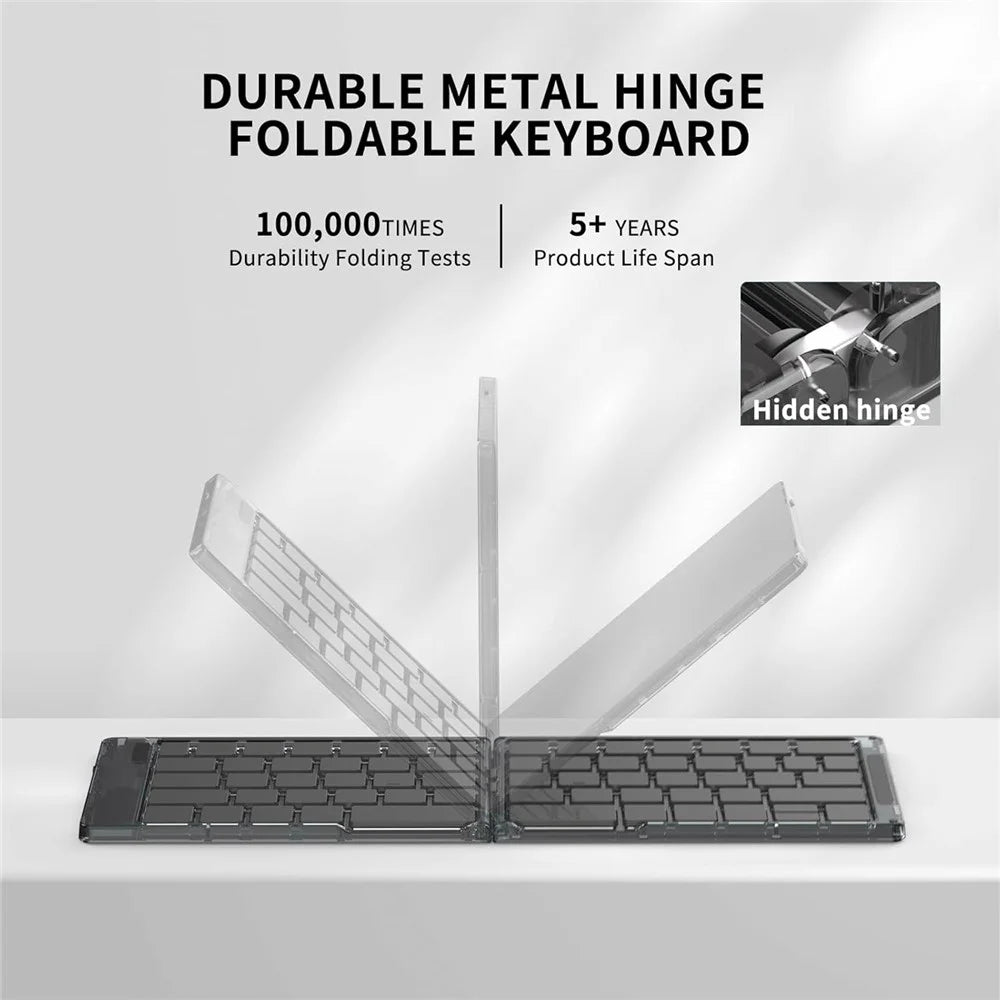 F01C Mini Foldable Bluetooth-compatible Keyboard Mouse Set with Phone Stand Rechargeable Wireless Triple Device Connection Keyboard Mouse - Black - 5