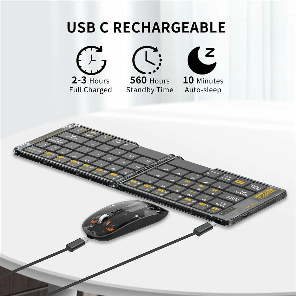 F01C Mini Foldable Bluetooth-compatible Keyboard Mouse Set with Phone Stand Rechargeable Wireless Triple Device Connection Keyboard Mouse - Black - 6