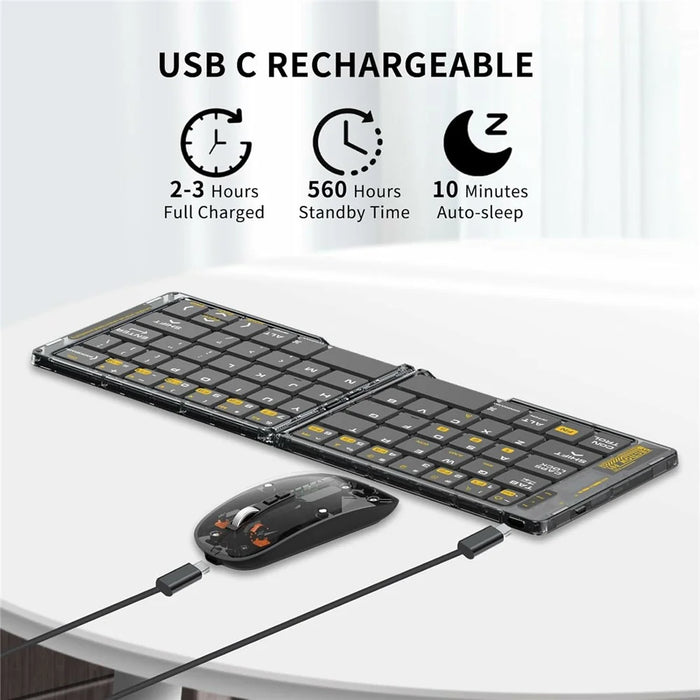 F01C Mini Foldable Bluetooth-compatible Keyboard Mouse Set with Phone Stand Rechargeable Wireless Triple Device Connection Keyboard Mouse - Black - 6