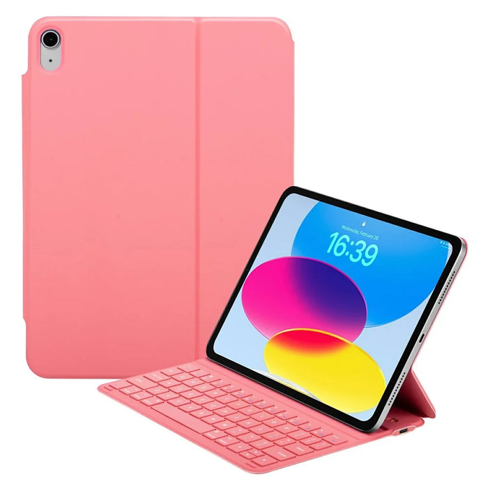 For iPad (2025) / iPad 10.9 Bluetooth-compatible Keyboard PU Leather Stand Cover with Pencil Holder - Watermelon Red - 1