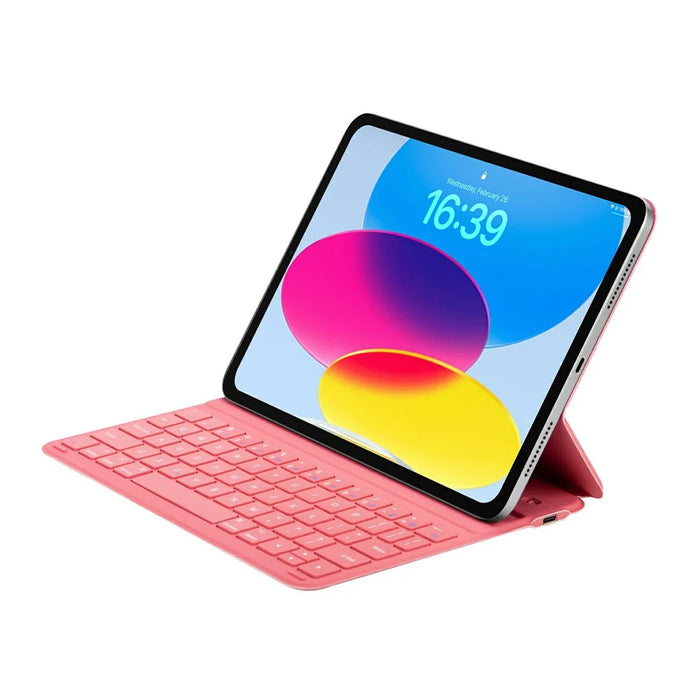 For iPad (2025) / iPad 10.9 Bluetooth-compatible Keyboard PU Leather Stand Cover with Pencil Holder - Watermelon Red - 2