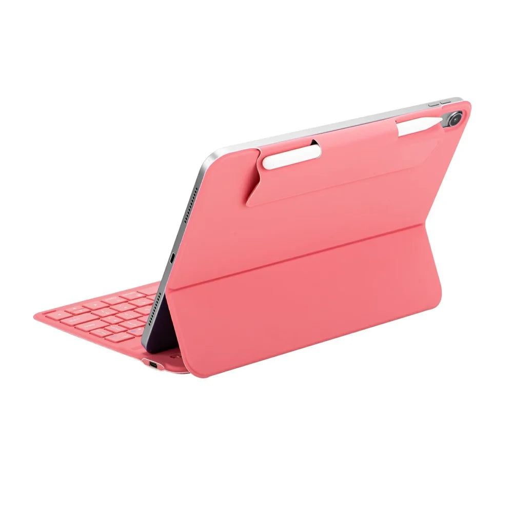 For iPad (2025) / iPad 10.9 Bluetooth-compatible Keyboard PU Leather Stand Cover with Pencil Holder - Watermelon Red - 3
