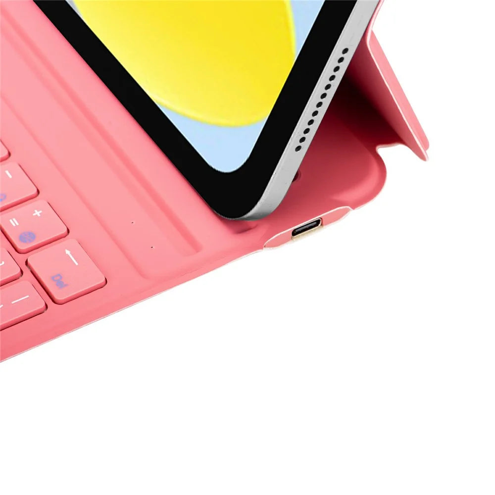 For iPad (2025) / iPad 10.9 Bluetooth-compatible Keyboard PU Leather Stand Cover with Pencil Holder - Watermelon Red - 5