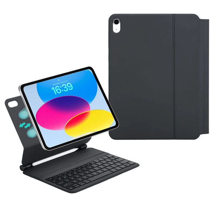 For iPad (2025) / iPad 10.9 (2022) Direct Contact Connection Keyboard + Magnetic Leather Tablet Case - Black - 1