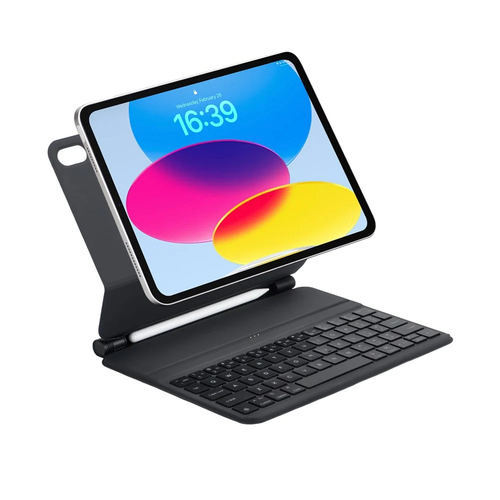 For iPad (2025) / iPad 10.9 (2022) Direct Contact Connection Keyboard + Magnetic Leather Tablet Case - Black - 3