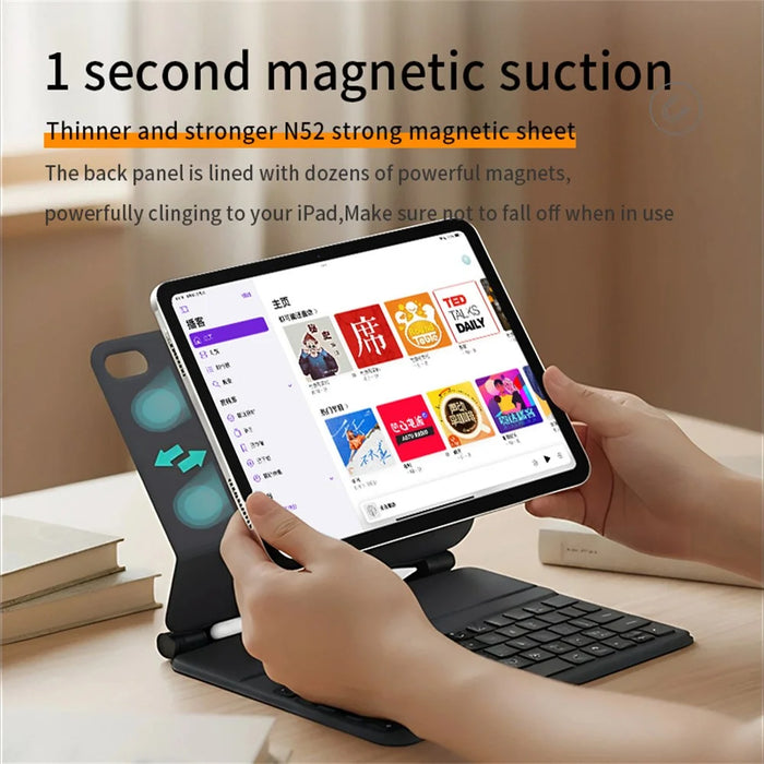 For iPad (2025) / iPad 10.9 (2022) Direct Contact Connection Keyboard + Magnetic Leather Tablet Case - Black - 6