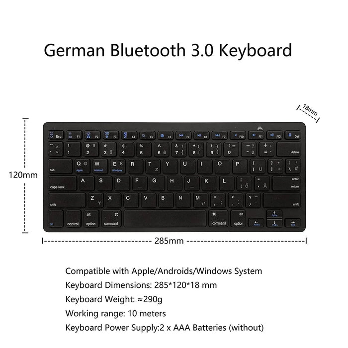 X5 Lightweight Ultra-thin Bluetooth-compatible Keyboard Portable Wireless Keyboard for Apple/Android OS (German) - Black - 4