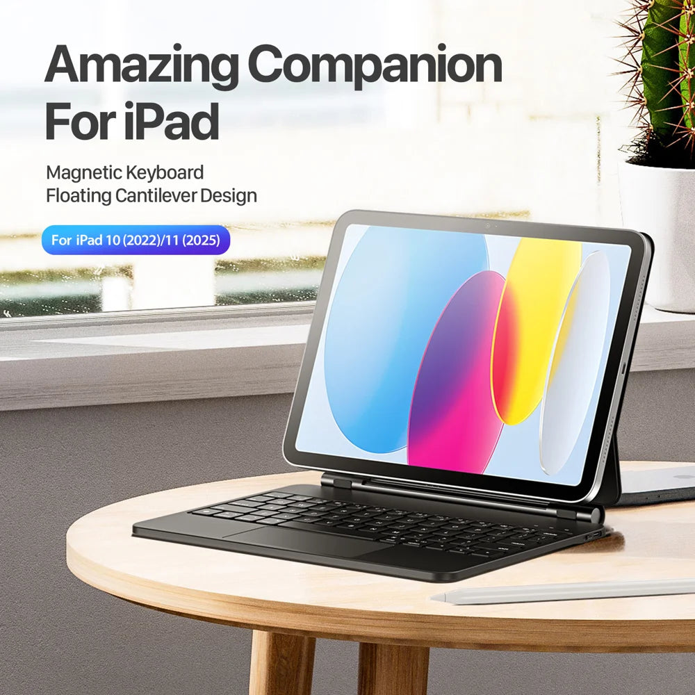 DUX DUCIS for iPad (2025) / iPad 10.9 (2022) Bluetooth-compatible Keyboard Leather Case with Magnetic Floating Stand - Black - 2