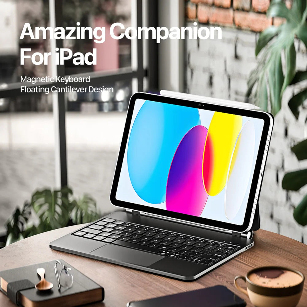 DUX DUCIS for iPad (2025) / iPad 10.9 (2022) Bluetooth-compatible Keyboard Leather Case with Magnetic Floating Stand - Black - 3