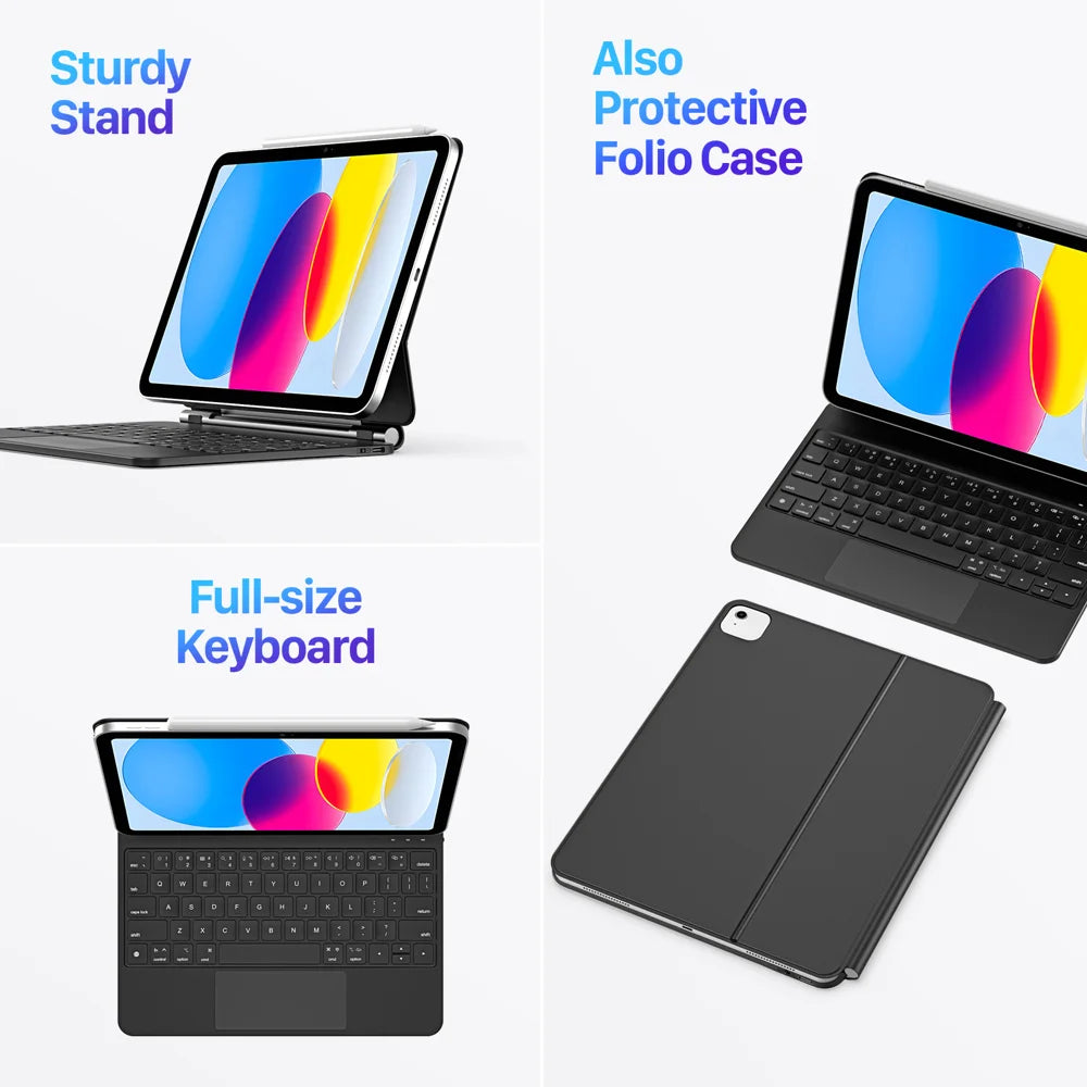 DUX DUCIS for iPad (2025) / iPad 10.9 (2022) Bluetooth-compatible Keyboard Leather Case with Magnetic Floating Stand - Black - 5