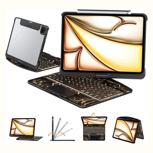 IFACEMALL XT-01 For iPad Pro 11 (2025)/(2024) 7-Color Backlit 360 Degree Dual-Axis Rotatable Bluetooth-compatible Keyboard Case - Clear Black - 1