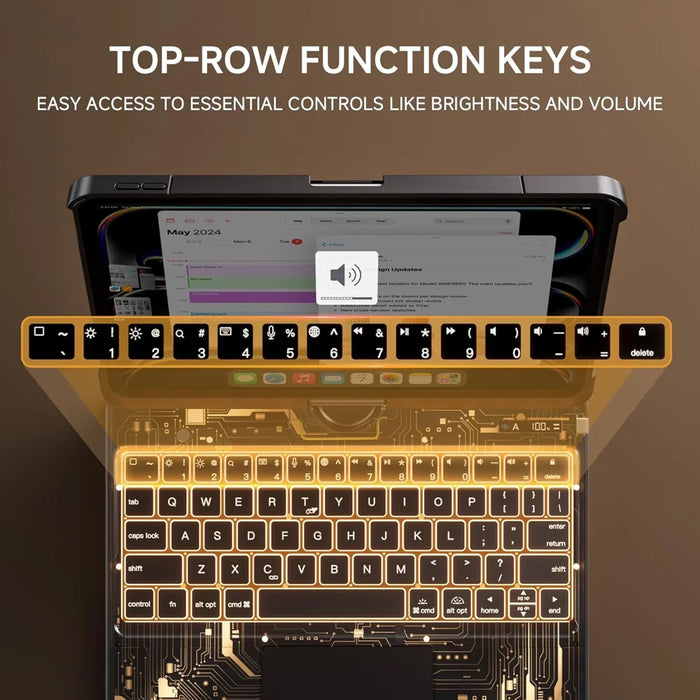 IFACEMALL XT-01 For iPad Pro 11 (2025)/(2024) 7-Color Backlit 360 Degree Dual-Axis Rotatable Bluetooth-compatible Keyboard Case - Clear Black - 7