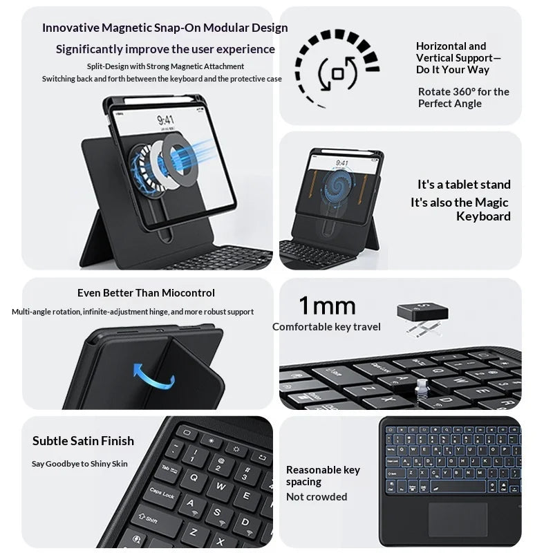IFACEMALL SJ-01 For iPad Pro 11 (2025)/(2024) Sliding Rail Bluetooth-compatible Keyboard Case with 7-Color Backlit - Black - 4