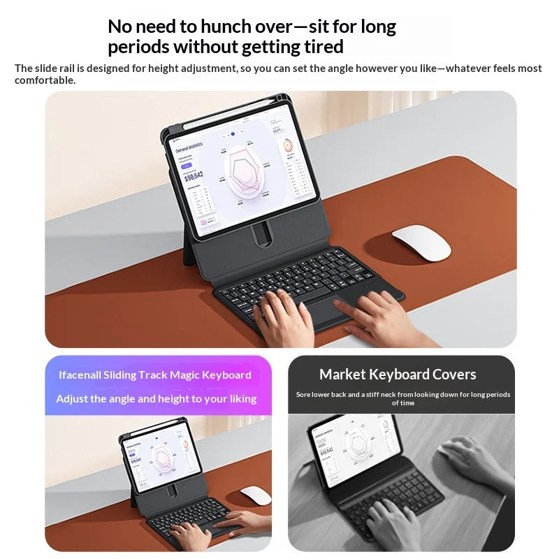 IFACEMALL SJ-01 For iPad Pro 11 (2025)/(2024) Sliding Rail Bluetooth-compatible Keyboard Case with 7-Color Backlit - Black - 5