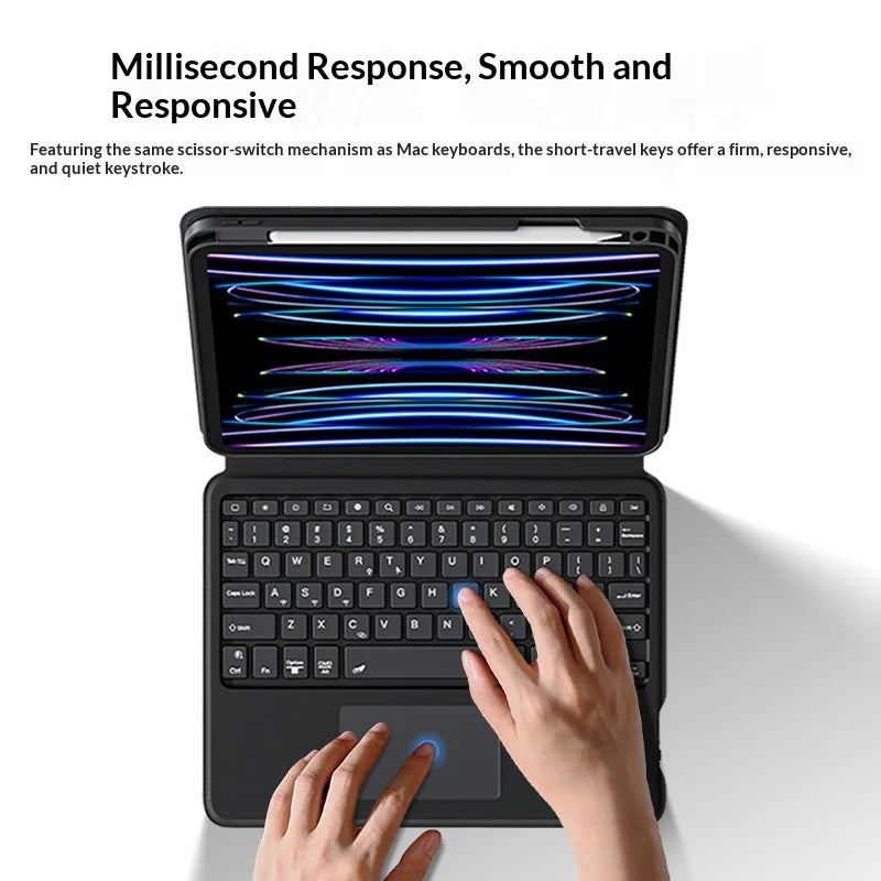 IFACEMALL SJ-01 For iPad Pro 11 (2025)/(2024) Sliding Rail Bluetooth-compatible Keyboard Case with 7-Color Backlit - Black - 7