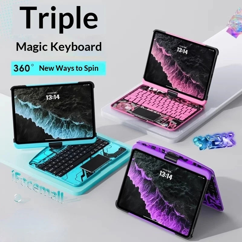 IFACEMALL for iPad Pro 11 (2025)/(2024) Cyberpunk Bluetooth-compatible Keyboard Case with Trackpad - Aurora Blue - 3