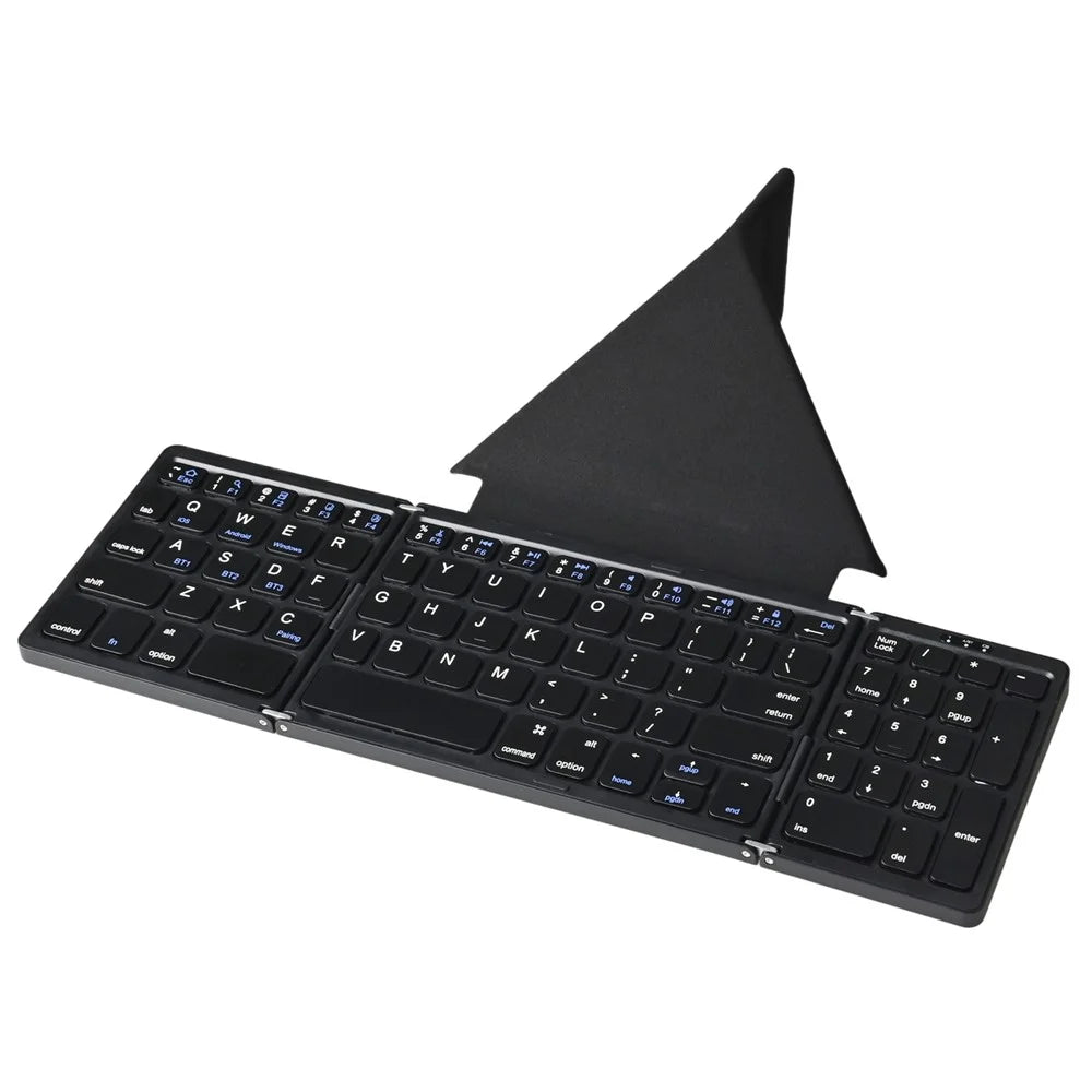 B089T 81-Key Tri-Fold Bluetooth-compatible Keyboard with Numeric Keypad Built-in Bracket for Phone Tablet Laptop - Black - 1