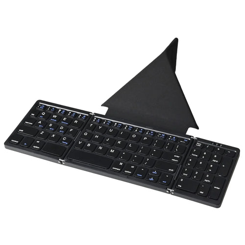 B089T 81-Key Tri-Fold Bluetooth-compatible Keyboard with Numeric Keypad Built-in Bracket for Phone Tablet Laptop - Black - 1